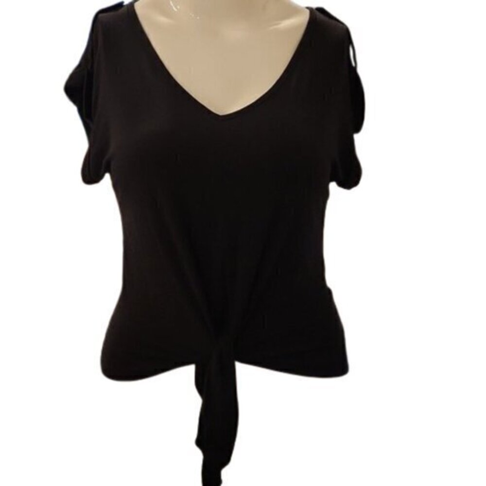 Black Short Sleeve Front Tie Top - Size M